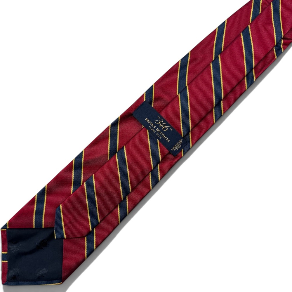 Brooks Brothers 346 100% Silk Necktie Red Navy Blue Gold Striped Made in USA
